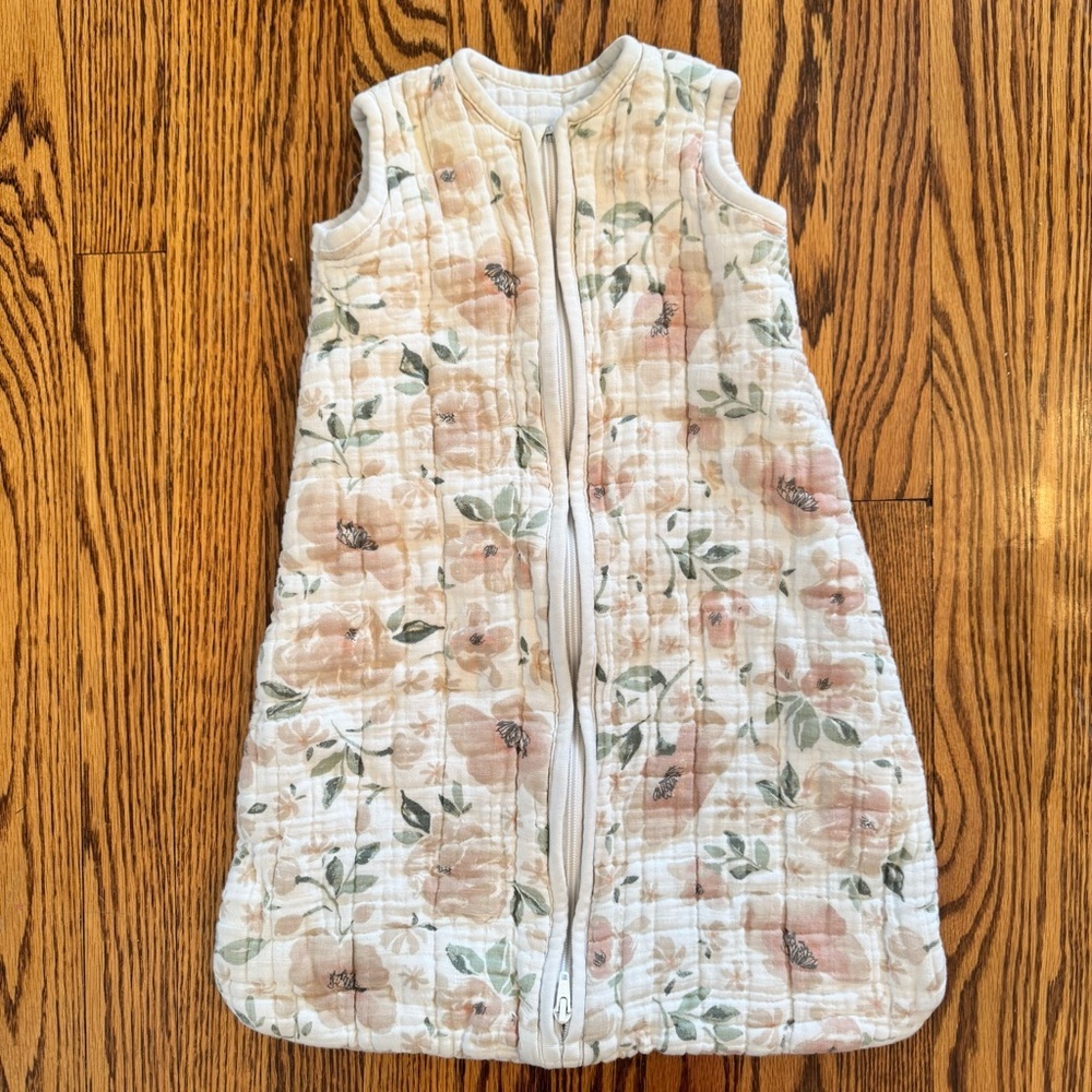Pottery Barn Kids Sleep Sack White Peach Sage Floral 100% Organic Cotton Sz Med